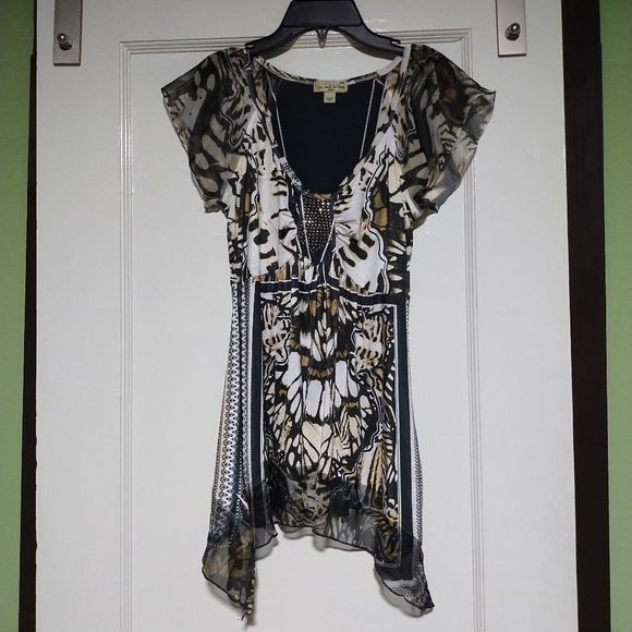 Live And Let Live Brown Blouse Sz Petite Small - Picture 1 of 4